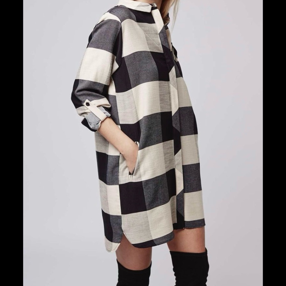 Unleash Bold Vibes — Topshop Checkered Tunic Shirt Dress US 2